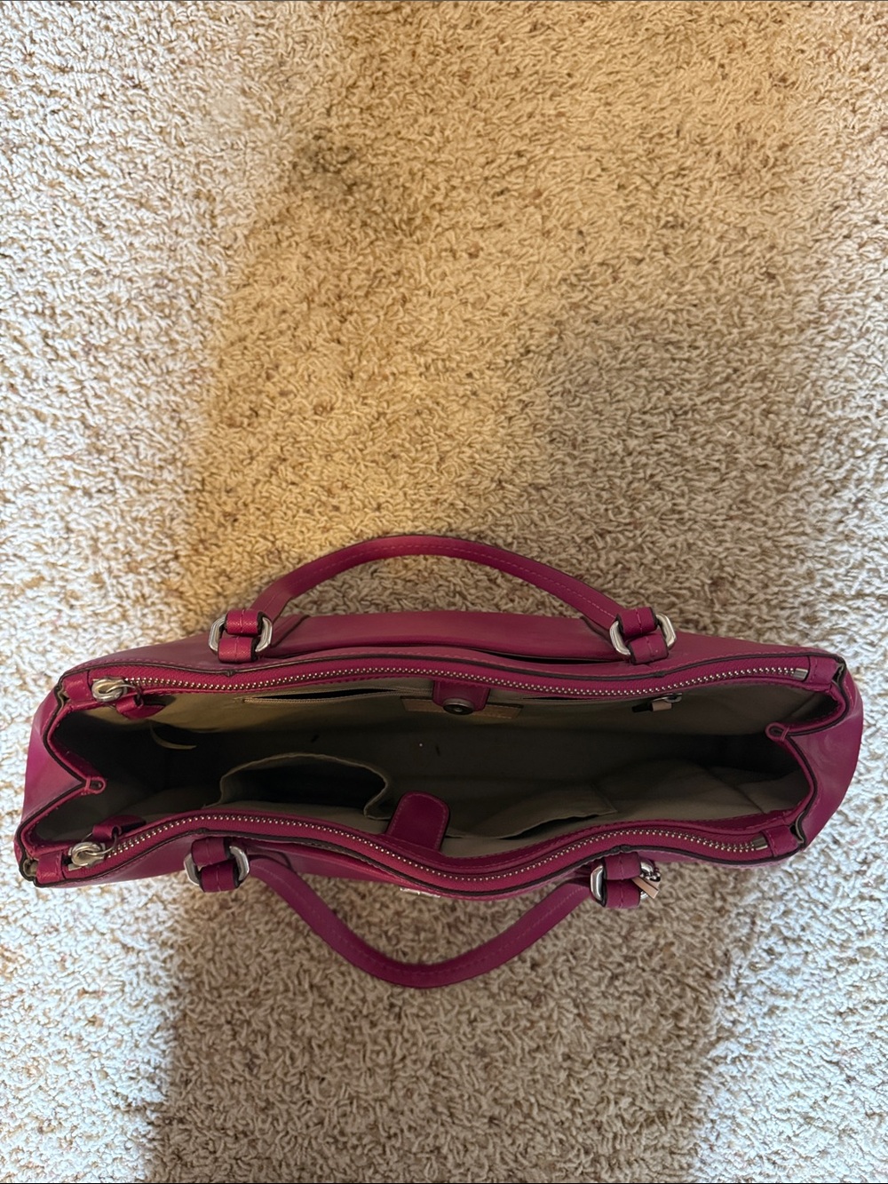 Coach Hot Pink Leather Tote with Pale Tan Tag - Picture 2 of 5